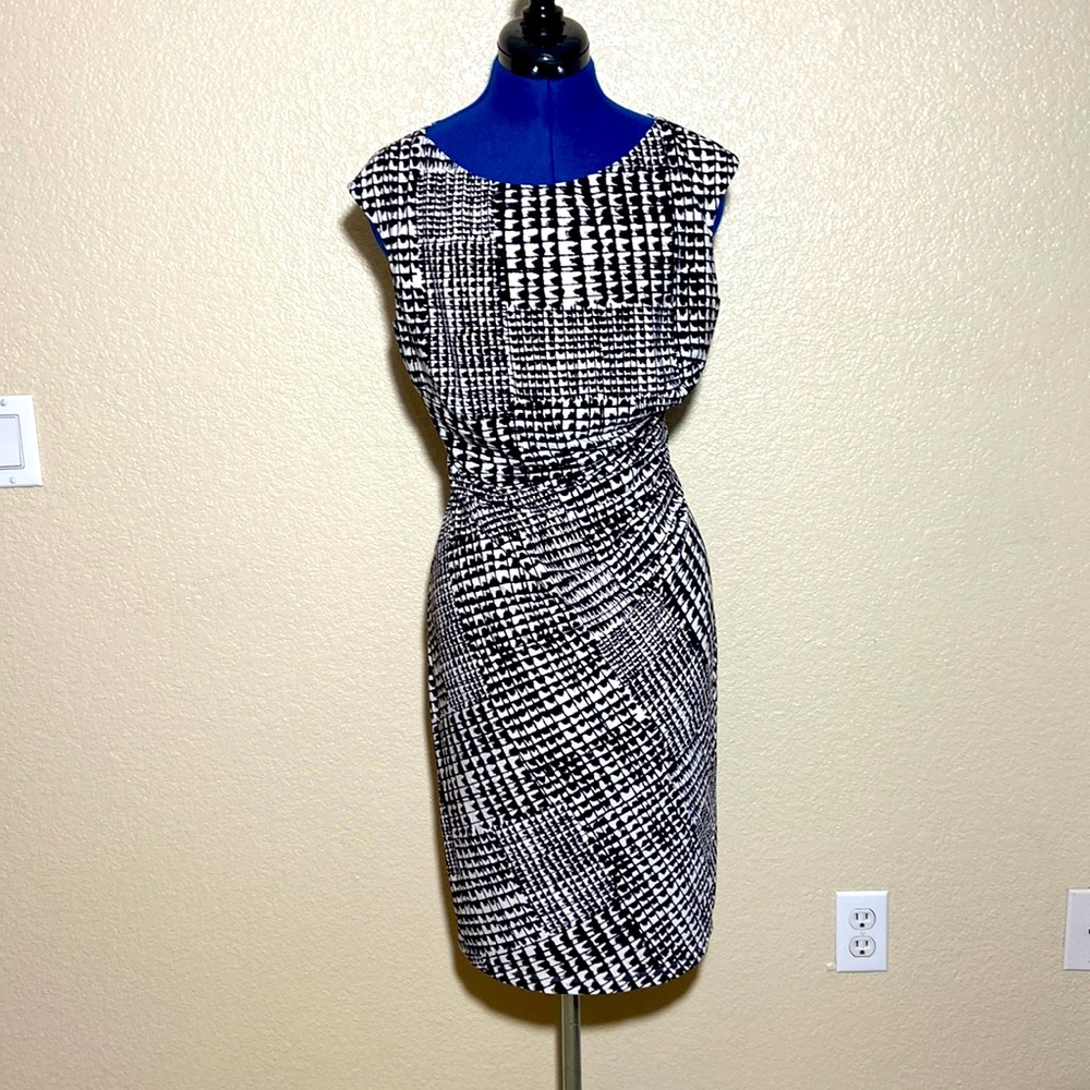 Lauren Ralph Lauren Black and White Patterned Midi Sheath Dress